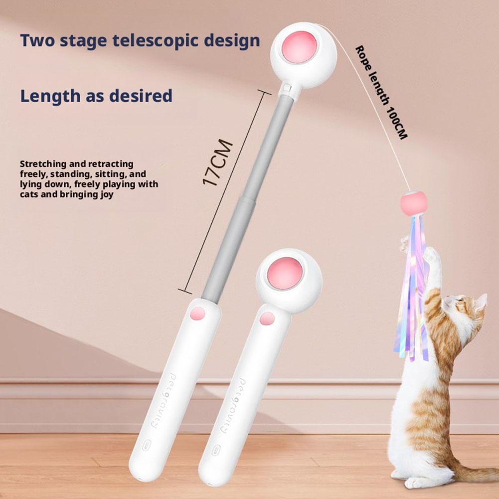 Cat Toy Interactive Funny Tassel Feather Stick Pet Toys For Kitten Colored Stretchable Cat Playing Teaser Wand Toy Self Play