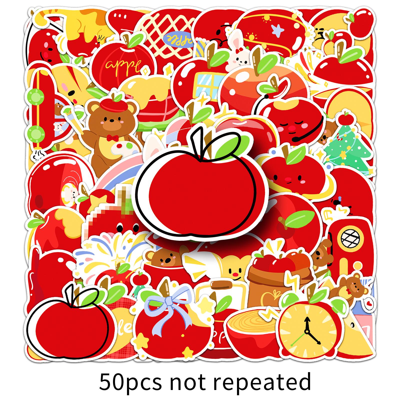 

50 Original Apple Cartoon Stickers: Creative Fruit Anti-Graffiti Decoration for Laptop, Water Bottle, and Diary
