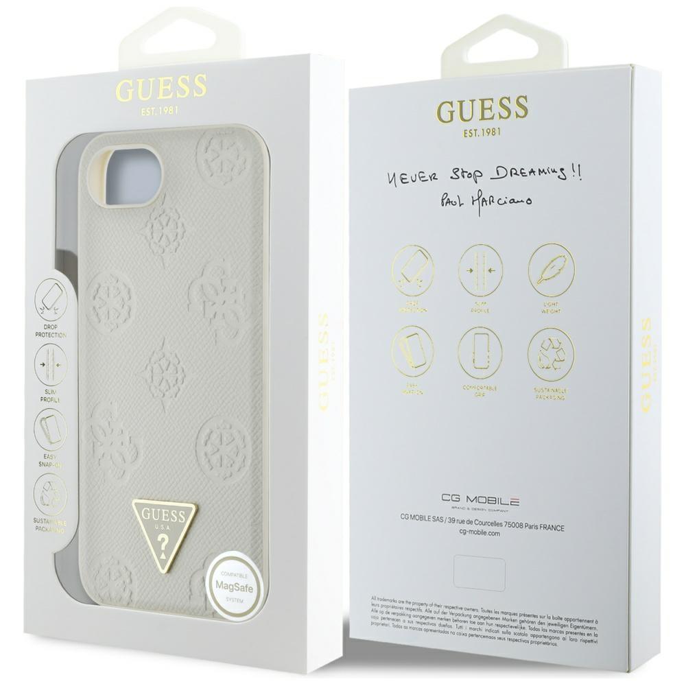 Etui Guess Grained Hot Stamp Peony       Triangle Logo Magsafe Do Iphone 16E Beżowy