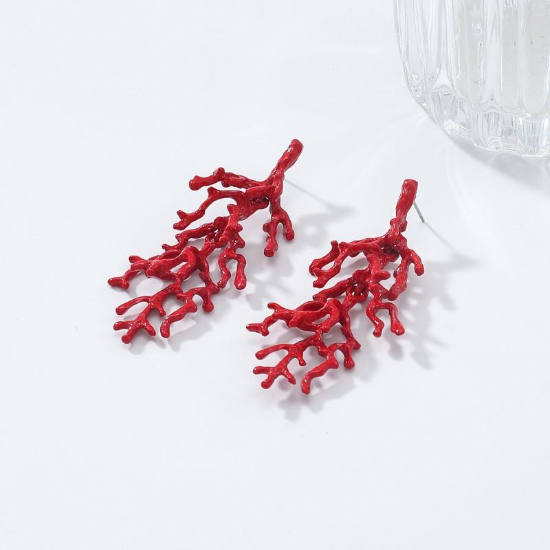 Womens Layered Coral Earrings In Red Zinc Alloy Geometric Design 2025 Fashion Statement Jewelry