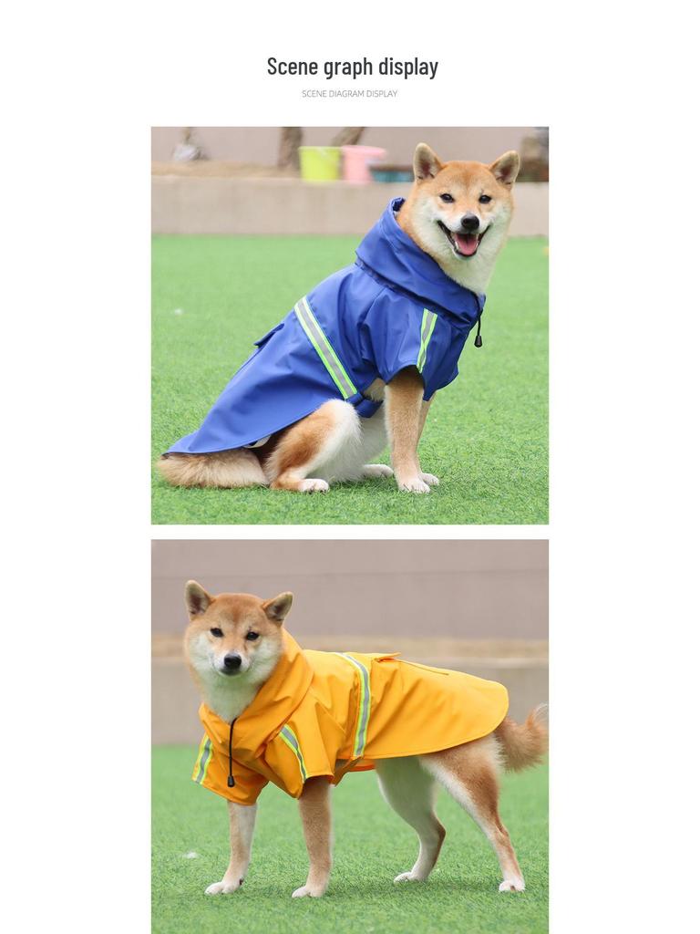 Large Dog Hooded Raincoat with Reflective Strips - Windproof & Waterproof