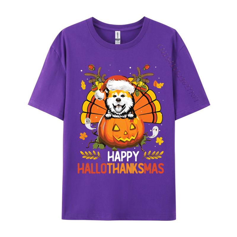 Akita Inu Happy Hallo Thanksmas Hallo Anime T Shirt Novelty Fitted Men T Shirt Print Cotton Grey Shirt Graphic Tee