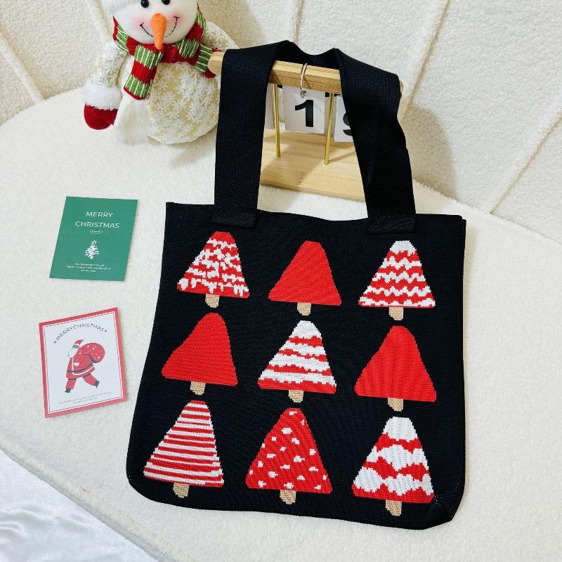 New Christmas Tree Knitted Shoulder Bag Women's Trend Versatile Korean Version High Value Travel Shopping Knitted Bag Handbag