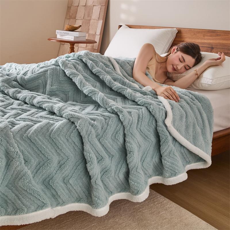 Striped Double-sided Taffeta Velvet Blanket Spring Autumn Warm Soft Plush Blanket for Sofa Bed Comfy Office Naps Throw Blankets