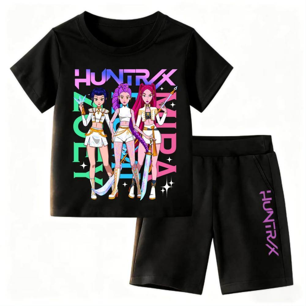 2025 New Children's Korean Wave Print Fashion Casual Movie Cartoon Boys Girls Short-sleeved Set