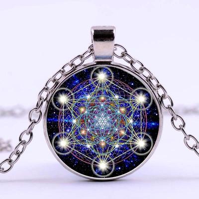 Ysterious Metatron Cube Necklace Sacred GMeometry Flower of Life Glass Pendants Magic Hexagram Choker Jewelry for Unisex