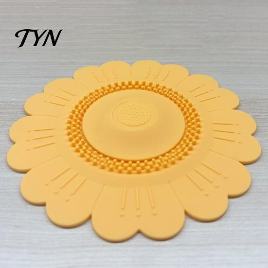 Insect Proof Drain Guard Sunflower Silicone Floor Mat, Bionic Petal Design Anti-Clog Sink Bathroom Strainer Hair Filter, Odor-Proof Drainage Protector