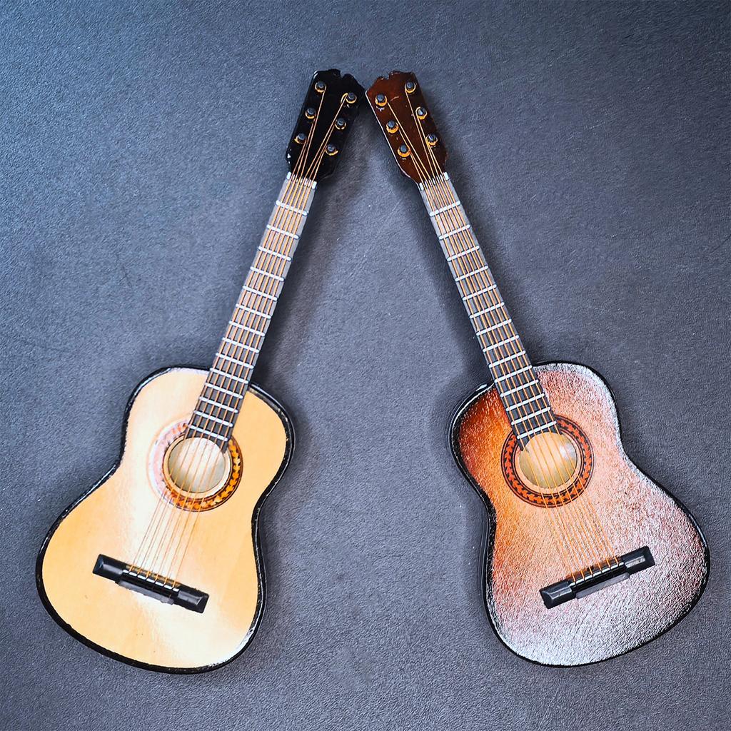 2pcs Mini Guitar Ornament with Stand 15cm Mini 6 Strings Classic Guitar Home Music Studio Desk Shelf Decoration