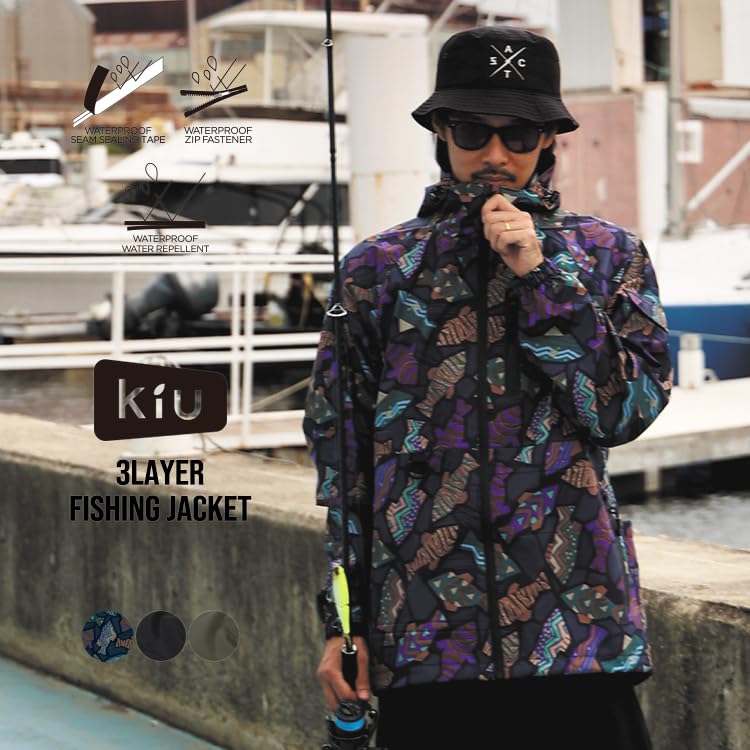 Kiu Fishing and Fishing Rain Jacket with UV 3-Layer Jacket, Waterproof, Water-Repellent, Unisex, Men's Women's, Water-Resistant, Breathable,