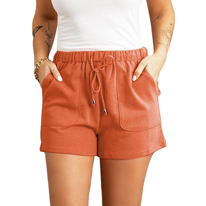 Women Solid Color High Waist Loose Straight Drawstring Casual Summer Shorts