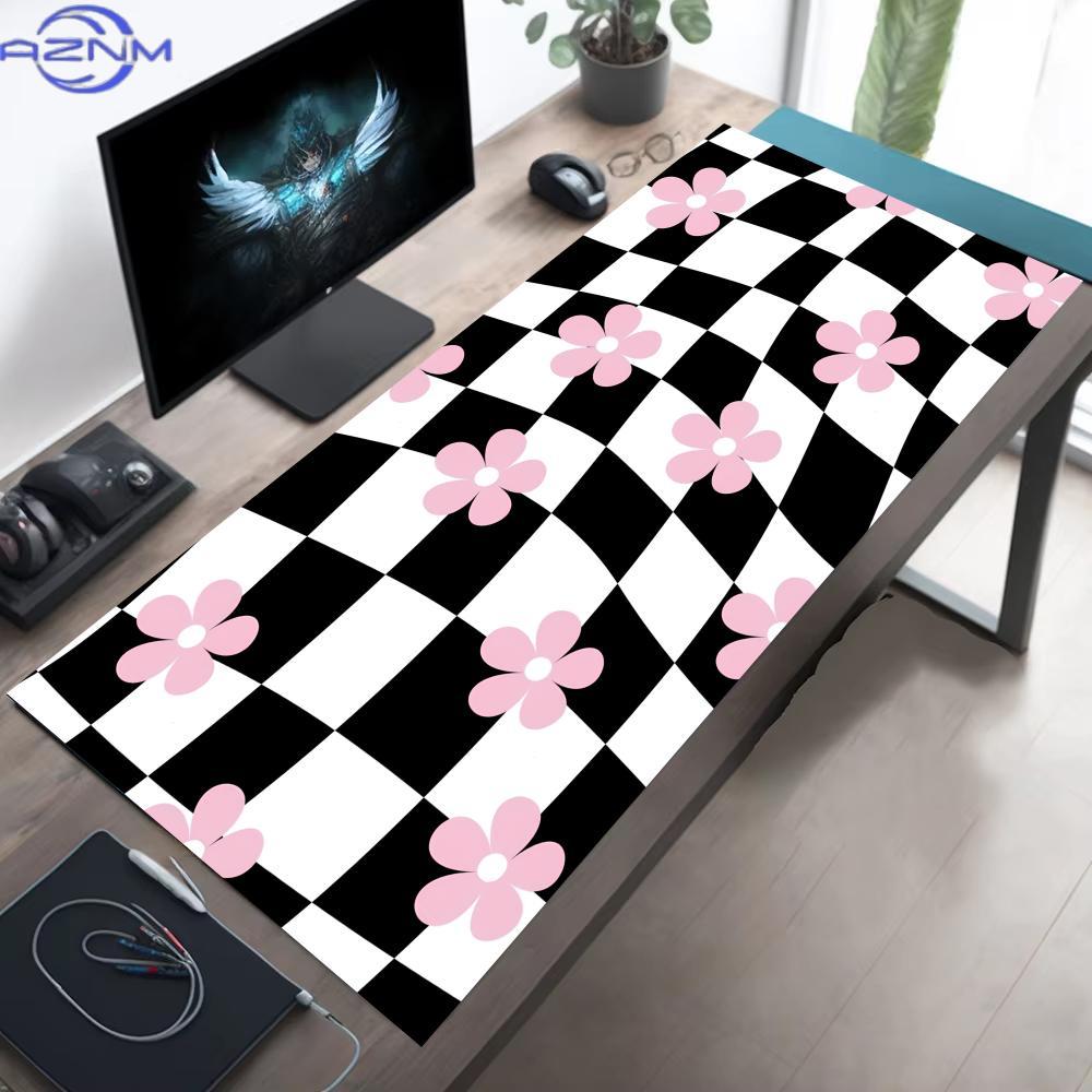 Retro Flower Checkered Mouse Pad Xxl Large Gaming Rubber Deskmat NonSlip Computer Game Keyboard Desk Mat Laptop Long Mousepad