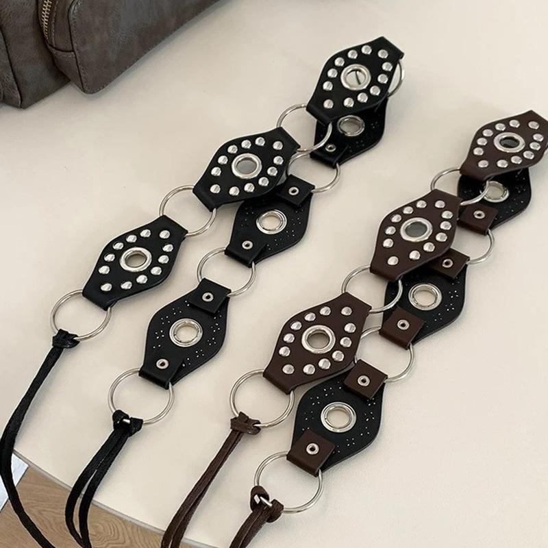 American Retro Rivet Metal Buckle Belt Women'S Spliced Belt Millennial Spicy Girl Y2K Design Sense Strap Waist Rope