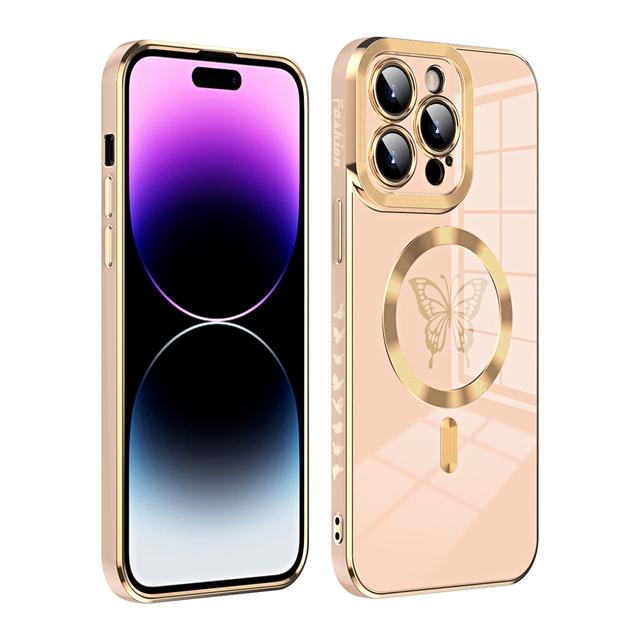 Luxury Soft Plating Magnetic Wireless Charge Butterfly Case For Iphone 11 12 13 14 Pro Max Plus For Magsafe Silicone Cases Cover