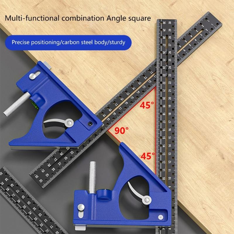 Aluminum Multiple Function Combination Square with Positioning Holes Accuracy Measuring Tool 300mm for Woodworking