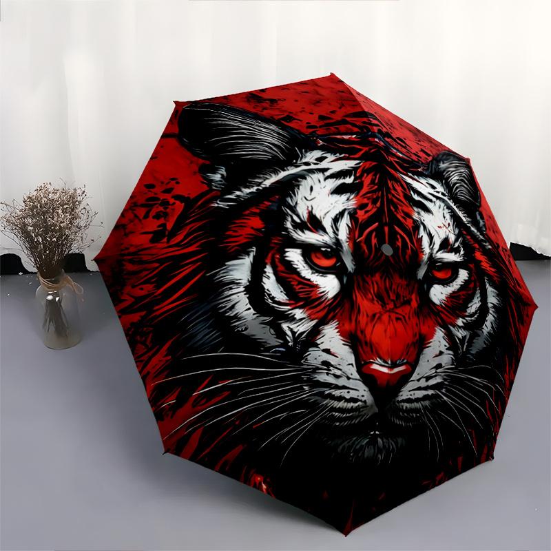 1pc Red and Black Tiger Automatic Opening and Closing Folding - A Good Choice for Gifts, Fashionable and Convenient Umbrella With Cute Cartoon Ch