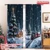 2pcs 2D Flat Printing Merry Christmas Popular Drapes Christmas Village Train Scene Fabric Without Electricity Holiday