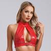 Womens Backless Cutout Front Camisole Vest Tops Halter Night Club Wear Lingerie Leather Crop Top Latex Bustier