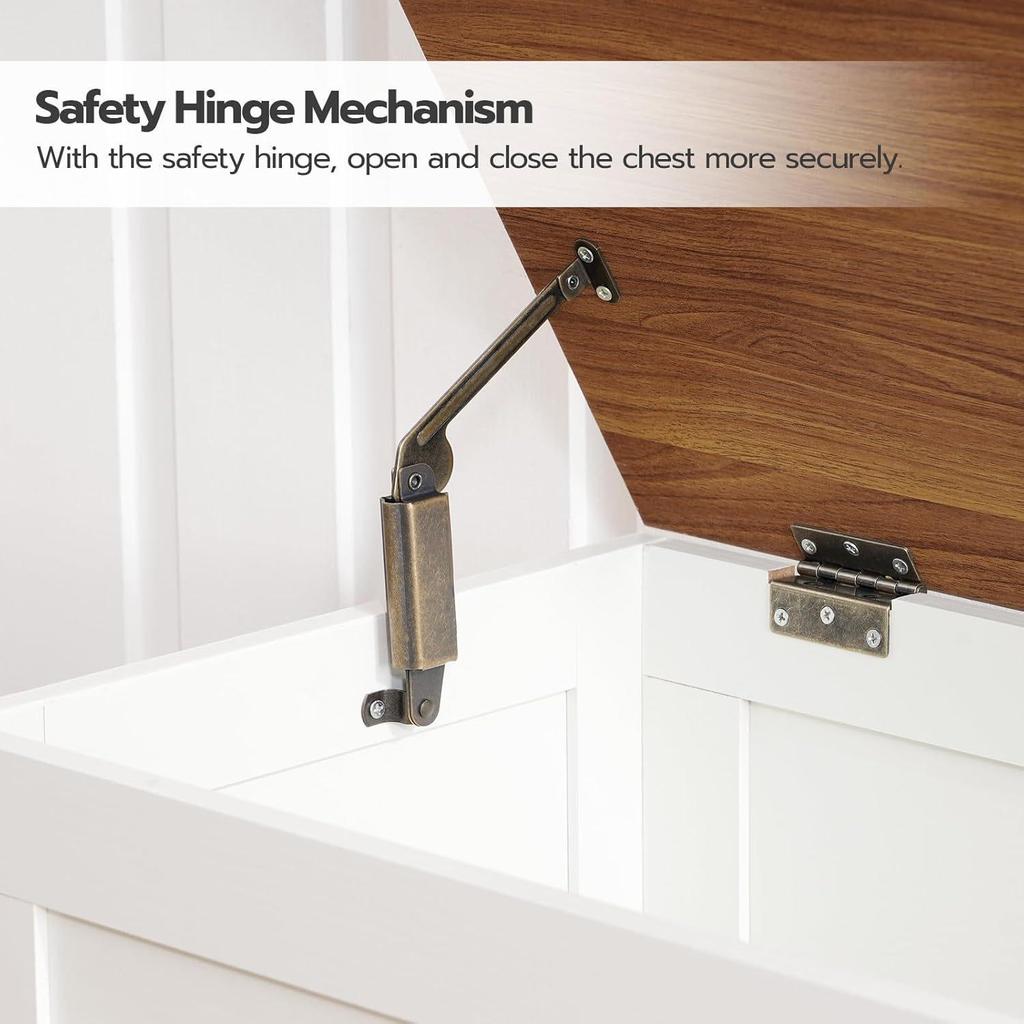 Wooden Finish Lift-Top Storage Chest with Safety Hinges