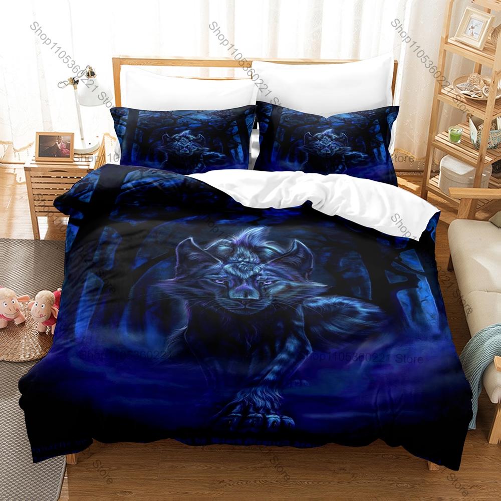 Wolf Majestic Howling Wild Forest Beast Vintage Wildlife Animal Art Bedding Set Duvet Cover + 2 Pillowcases Animal Fan Bedroom