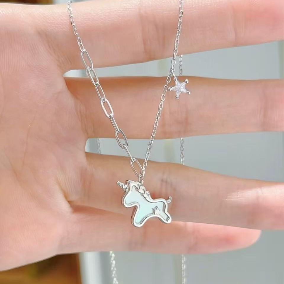 Starlight Unicorn Necklace: Nickel Silver with Real Gold, Zodiac Year Good Luck Charm for Women