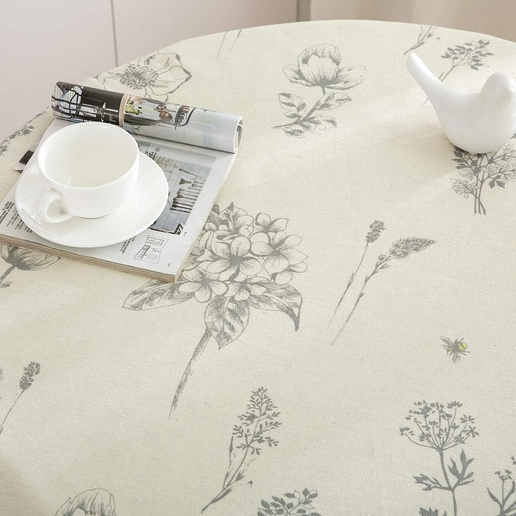 Runde Tischdecke mit Farnmuster, Runde Tischabdeckung aus Baumwoll-Leinen für Küche, Esszimmer, Bauernhaus, Dekorativ, für Innen- und Außenbereich