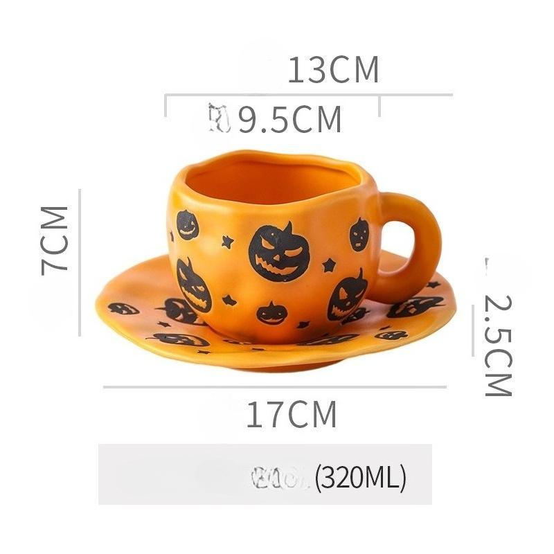 Creative Halloween Ceramic Mug Disc Set Household Kitchen Coffee Cup Plates Pumpkin Bat Milk Oat Breakfast Cup Set Festival Gift