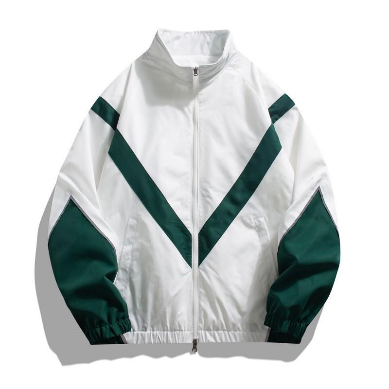 Womens Streetwear Reflective Spliced Stand Collar Loose Fit Sport Jacket