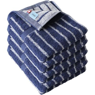 Imaa Imabari Towel Certified Face Towel Set of Quick Made In Vacuum Compressed Pack Navy 4, Fluffy, Thin, Absorbent, Drying, Japan, 100% Cotton,