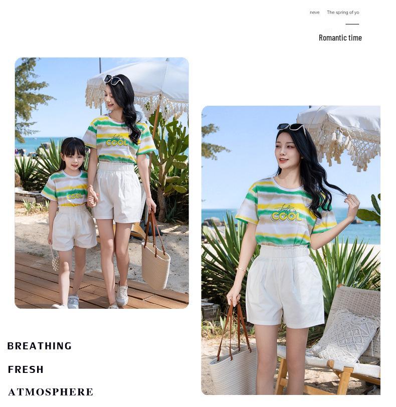 2025 Striped Korean-Style Parent-Child Casual Summer Outfits