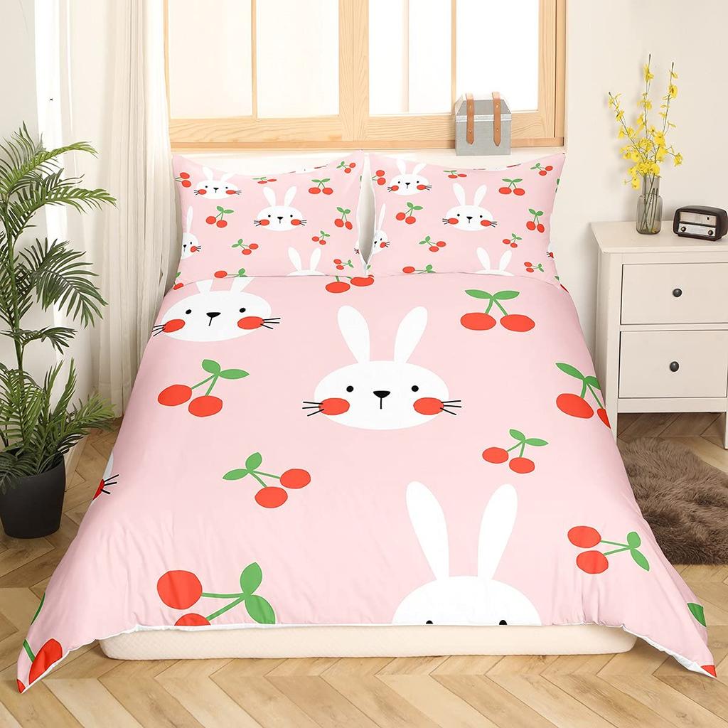 Kids Cartoon Rabbit Carrot King Queen Duvet Cover Boys Girls Cute Bunny Bedding Set Animal Quilt Cover Polyester Comforter Cover