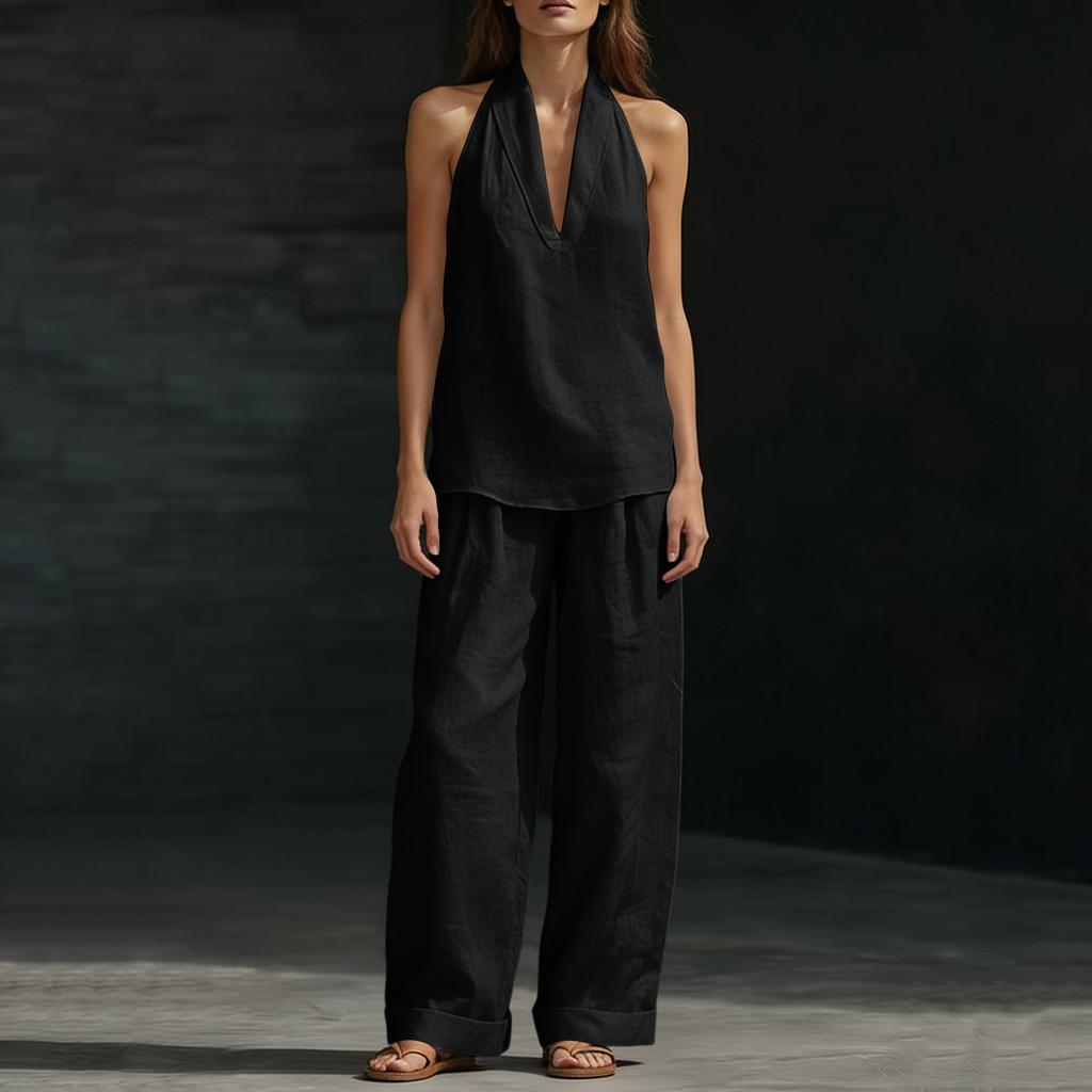 Women's Fashion Sleeveless Loose-Fitting Off-the-Shoulder Casual Two-Piece Set