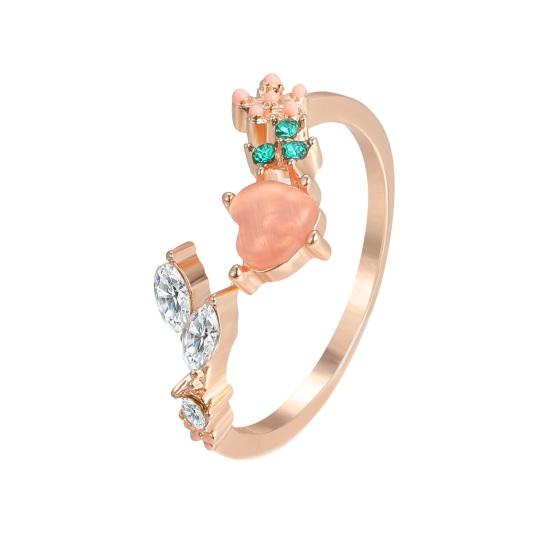 Kvinner Åpen Ring Justerbar Rosa Rhinestone Blomst Frukt Hjerteform Uthult polert Fest Dating Knoke Ring Finger Smykker
