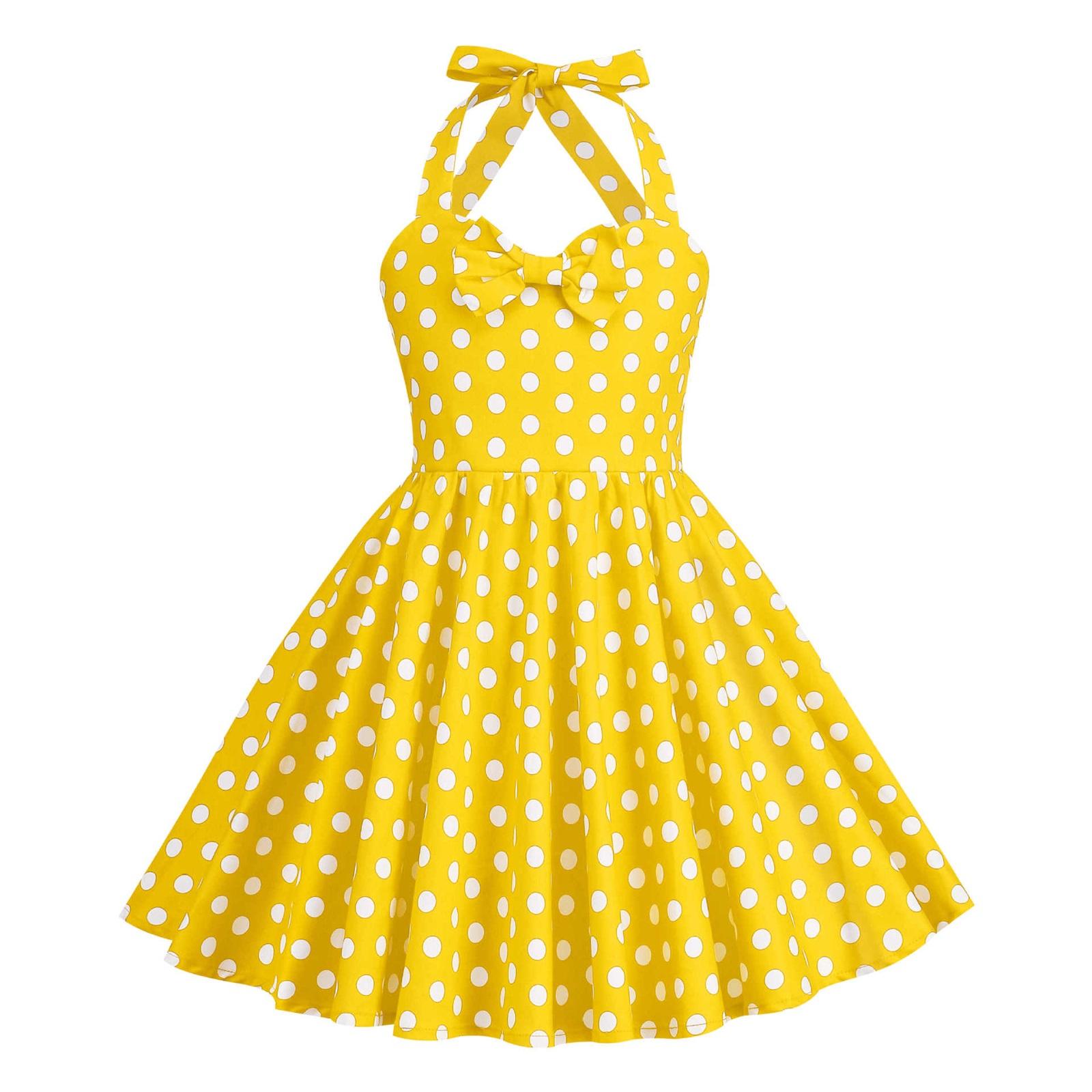 

Children s Fashionable And Comfortable Polka Dot Retro Suspenders Dress 110 жовтий