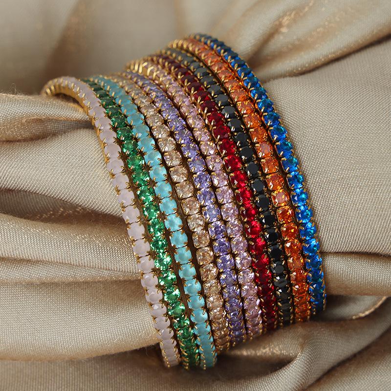 Multicolor Zircon Gold-Plated Titanium Steel Elastic Bracelet
