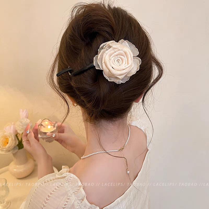 

Розовая заколка для волос с цветочным завитком для прически пучок, нескользящие смоляные заколки-автоматы, элегантный женский аксессуар для волос с сильным захватом