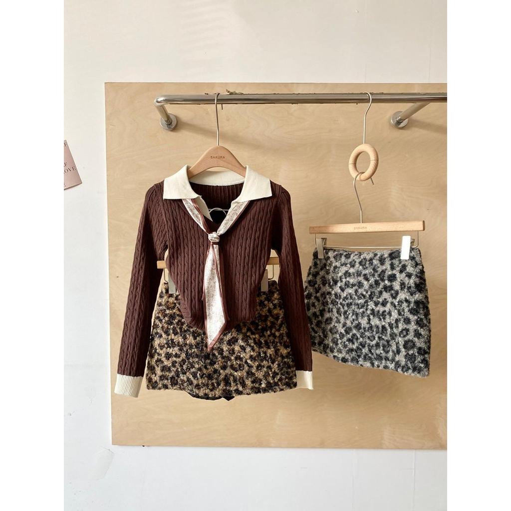 Minigonna da Donna Taglie Forti a Vita Alta con Stampa Leopardo e Linea ad A in Lana d'Agnello - Snellente e Sexy per Autunno/Inverno
