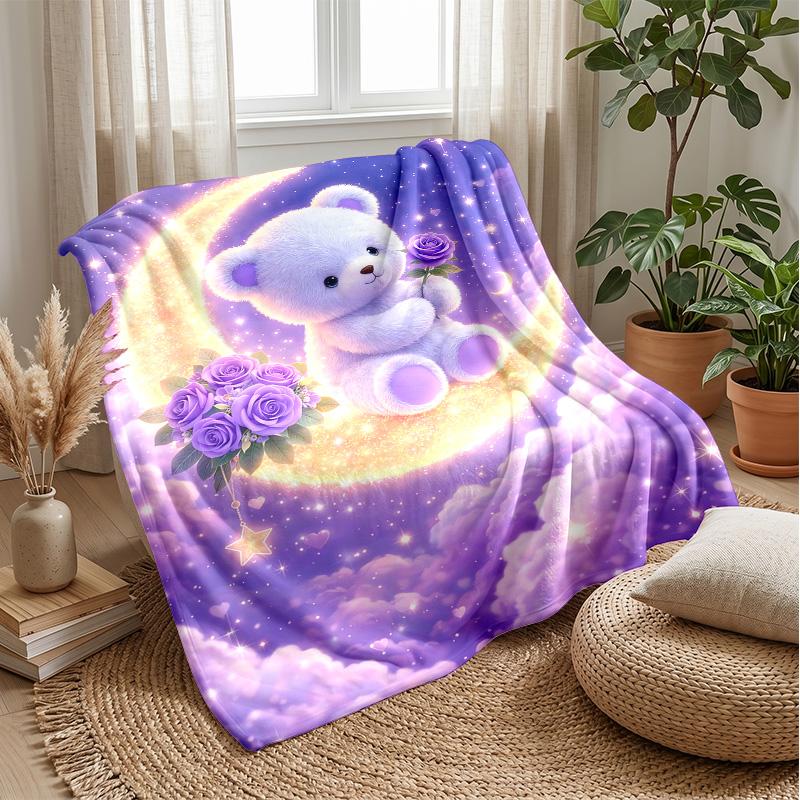 Teddy im Sternenbaum-Thema Decke Leichte Warme Flanelldecke Dekorative Überwurfdecke für Heimdekoration
