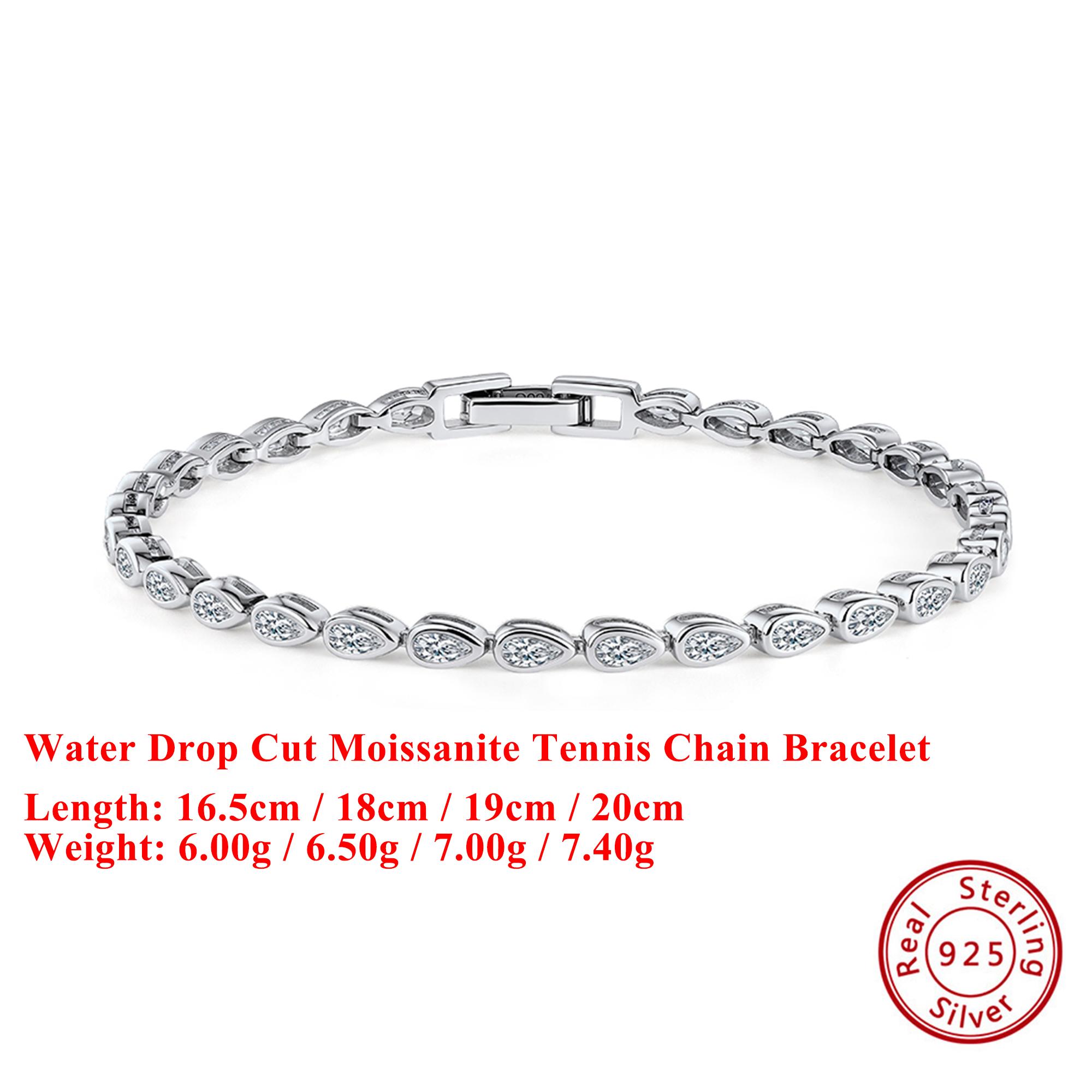 

EFFIE QUEEN 100% S925 Silver Water Drop Cut Moissanite Tennis Chain Bracelet Luxury Jewelry for Women, Men Wedding Party MOB07 16.5cm серебряный