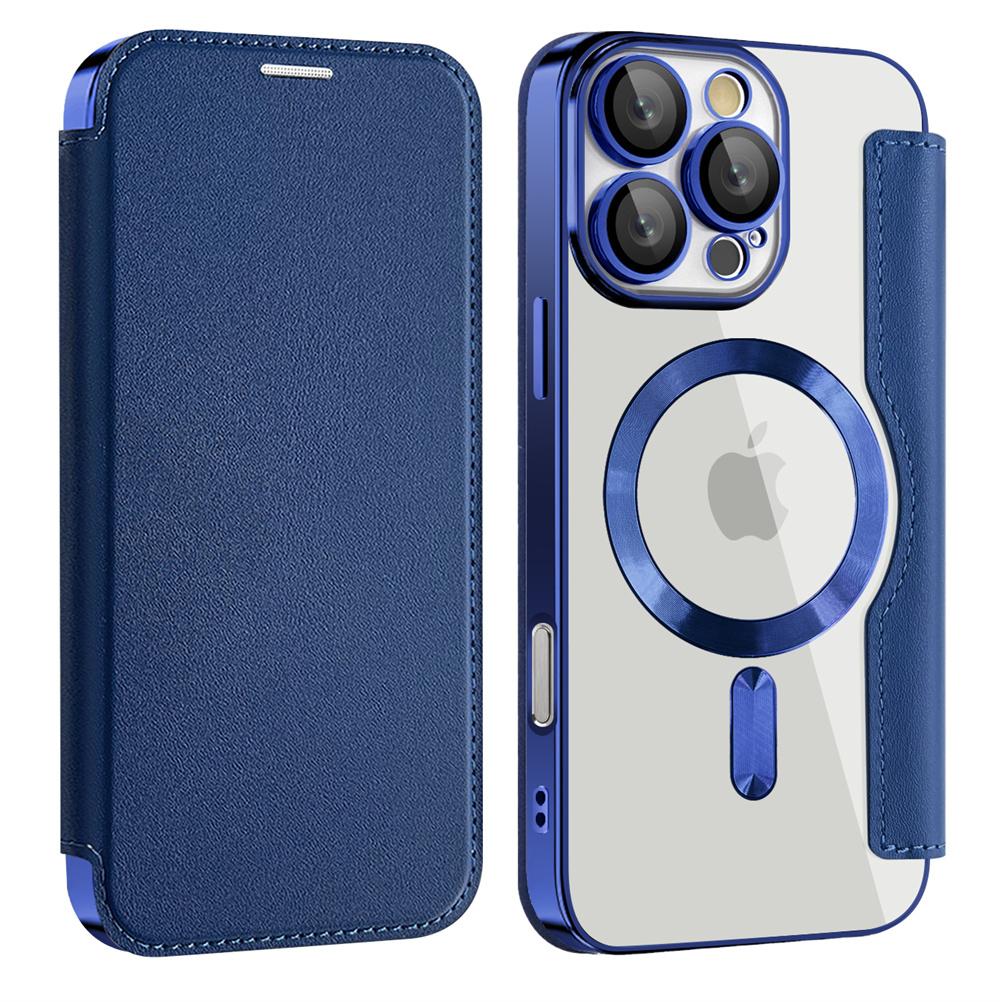Luxury Transparent Flip Leather Wallet Magnetic Phone Case For iPhone 15 16 17 Pro Max 14 13 12 11 Card Bag For Magsafe Cover