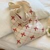 Bow Knitted Women's Eco Korean Foldable Tote Bag Y2K Crochet Rope Sweet Knitting Shoulder Bag