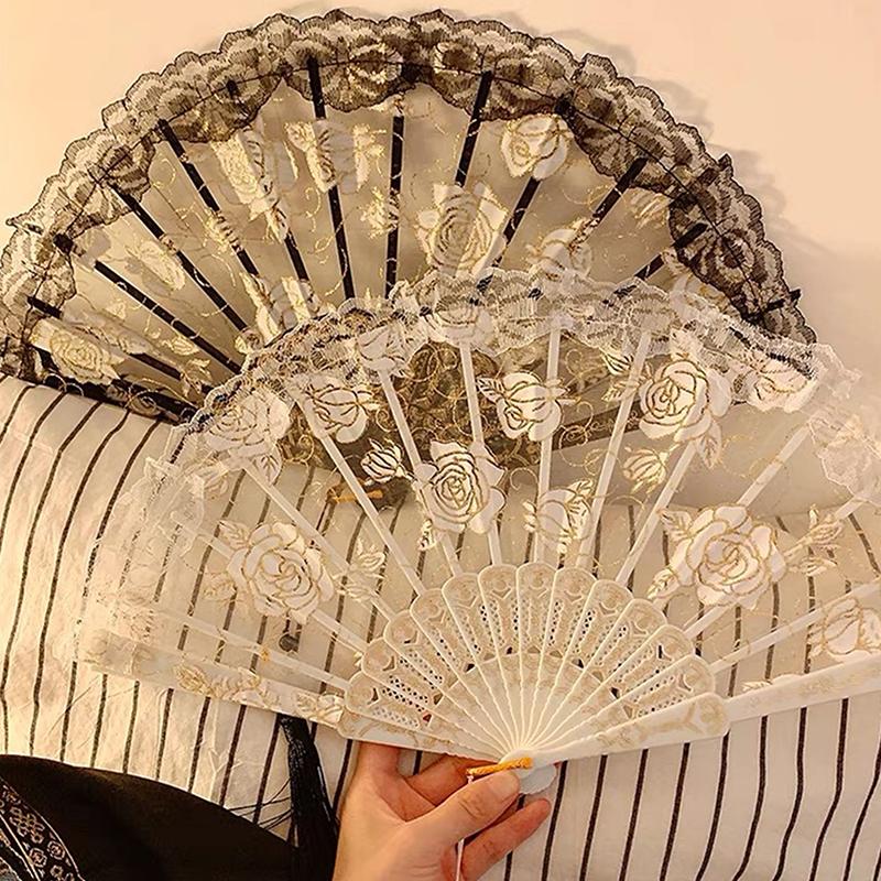 Lace Decorative Fans Folding Hand Fan Black White Dancing Fans Wedding Party Stage Performance Fan Gifts For Guest