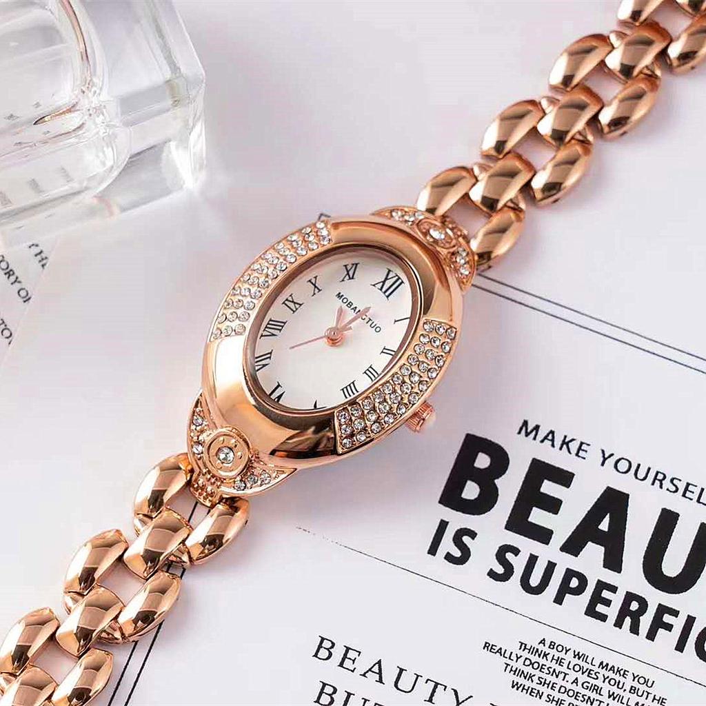 Fashion Diamond Women'S Watch Oval Bracelet Metal Band Quartz Waterproof Watch Women