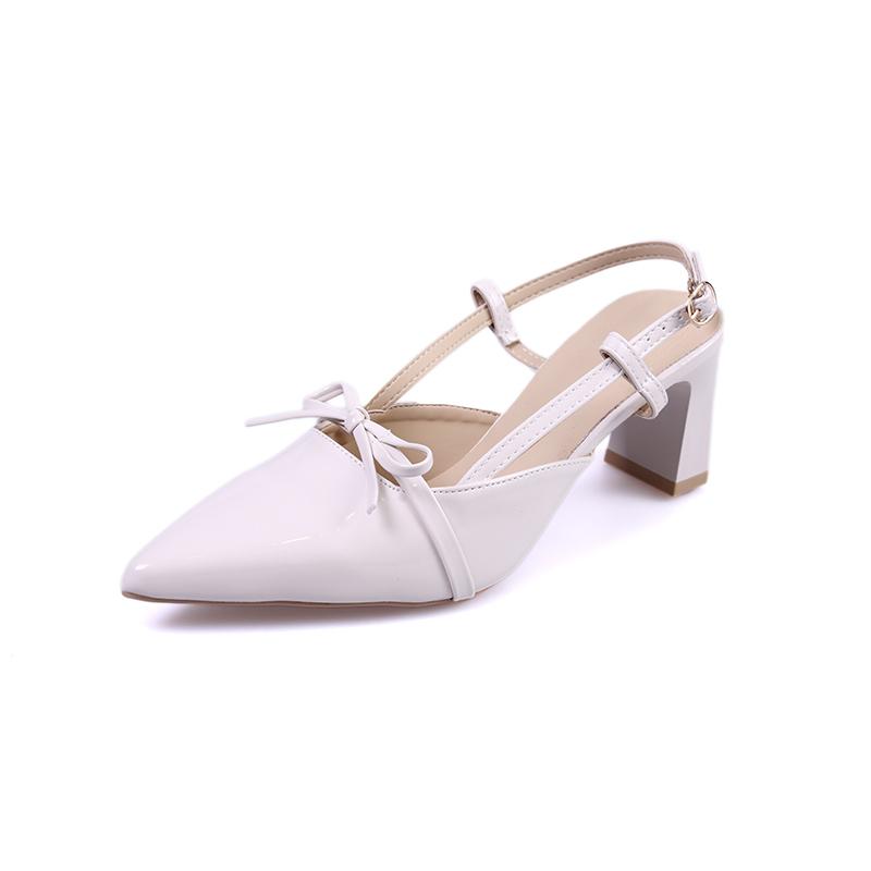 Fashion High Heels Women Patent Leather Pointed Toe Bow One Strap Temperament Block Heel Single Shoes Women Gentle Bridesmaid Shoes