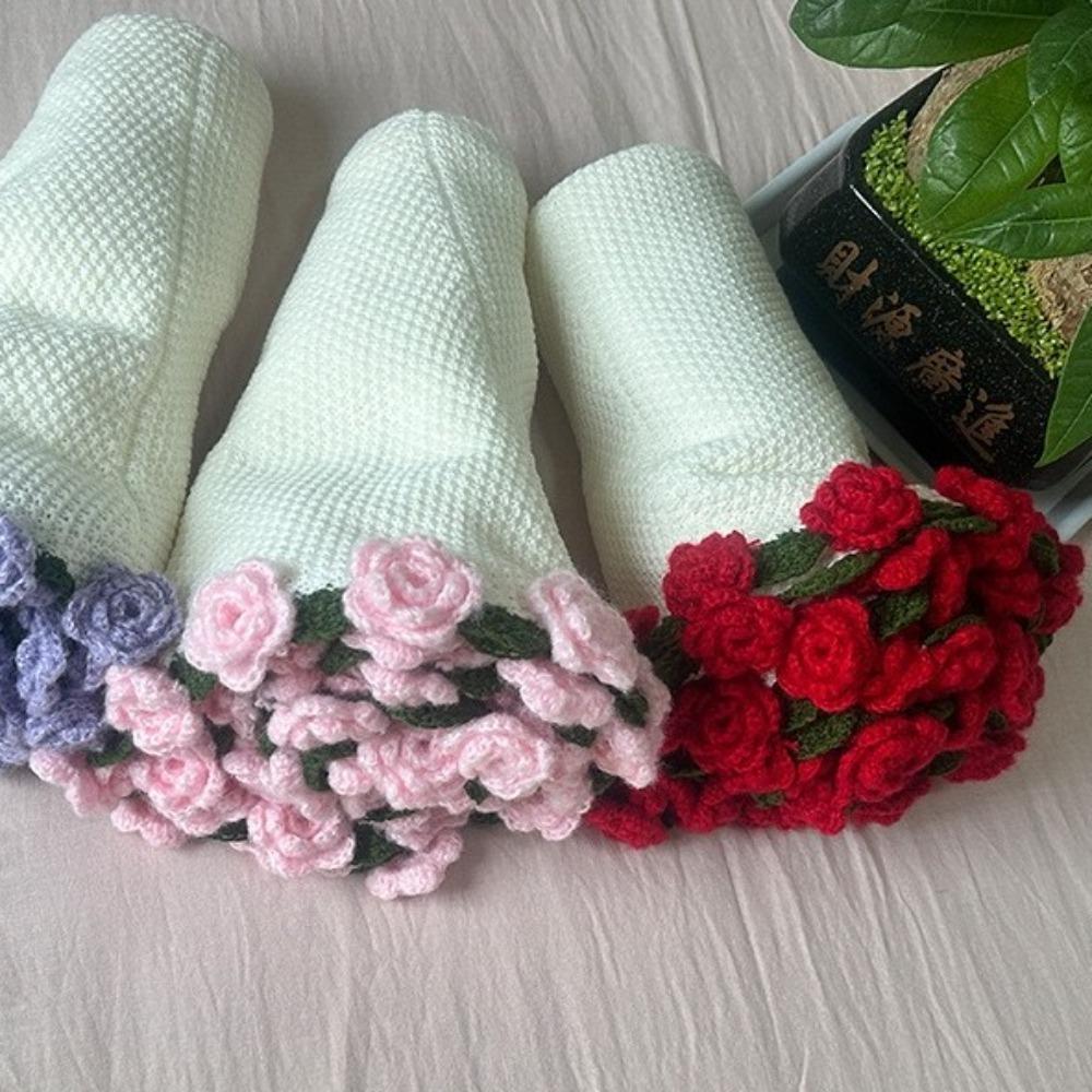 Crochet Knitted Flower Blanket Finished Flower Hugging Blanket  Valentine's Day