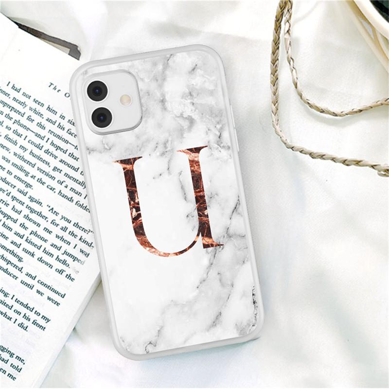 Biały marmur pozłacane litery A-Z modne etui na telefon dla iPhone 11 12 Pro X XR XS Max SE 2020 7 8 Plus odporne na wstrząsy miękkie etui z tpu