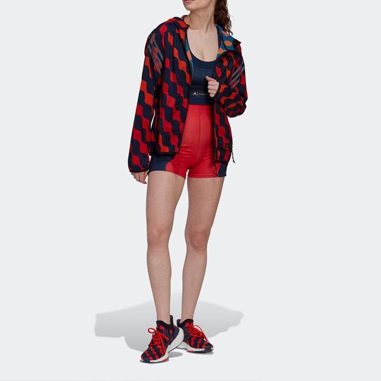 Adidas X Marimekko Collaboration Run Icons Bike Shorts Color Blocked Fitted Cycling Shorts Women shorts Crimson HH7321