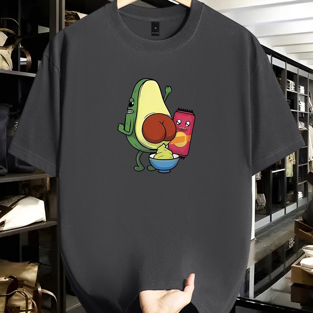 women Casual Fashion Cotton TShirt Short Sleeve Round Neck with Quirky Avocado Kiwi Print Breathable Ideal for Summer Outings