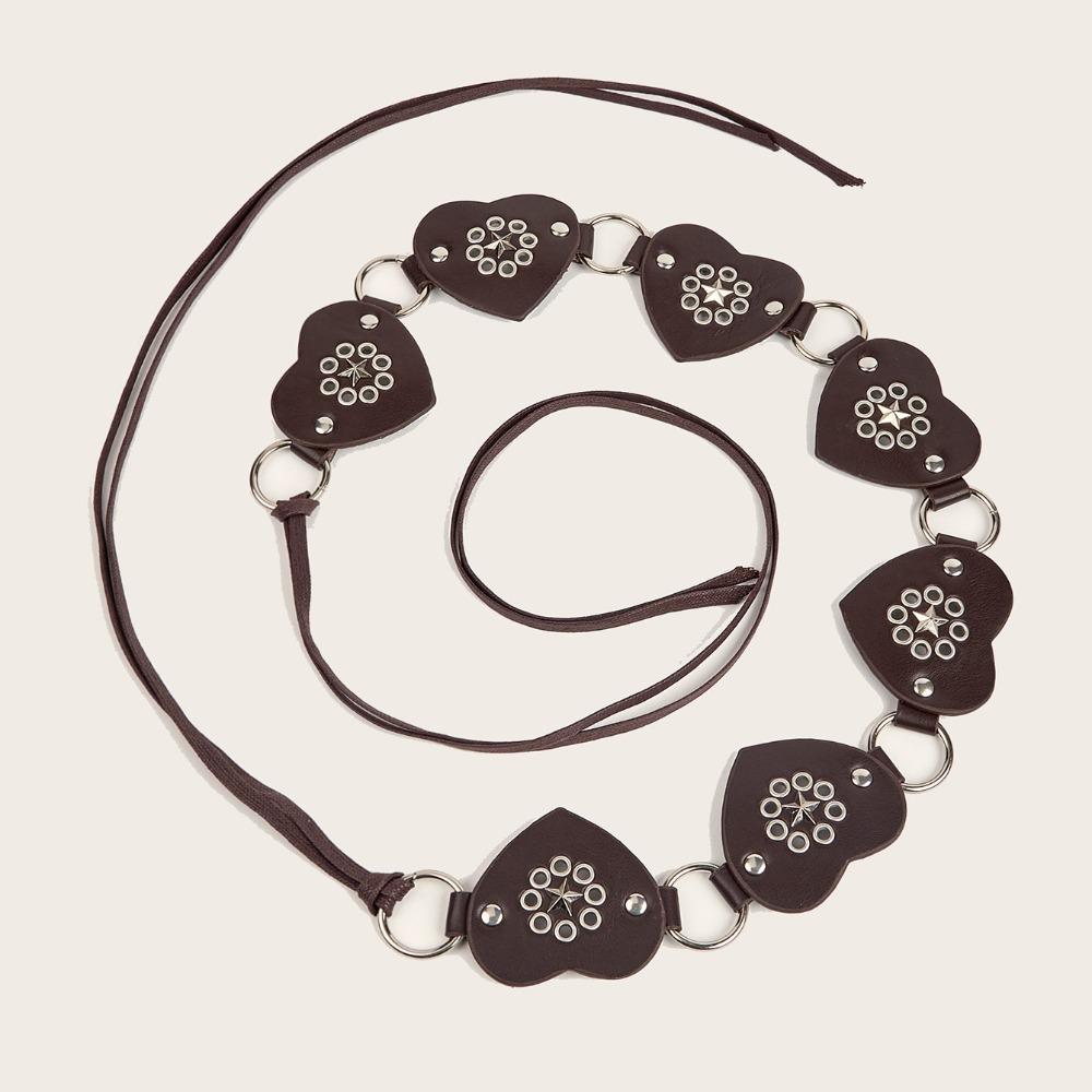 

Vintage Rivet Leather Belt Luxury Design Jeans Belt Trendy Laced Up Waist Strap Women кофейный