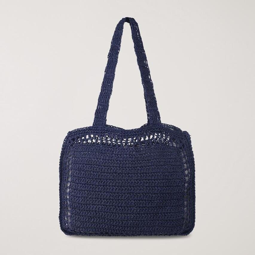 Dunst Hand Drawing Bloom Bag — Handmade Paper Yarn Shopper with Floral Embroidery | Korean Designer Brand | 2 Colours: Navy / Natural Cream