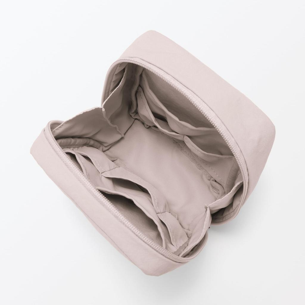 MUJI Wrinkle Nylon Square 14 x 16 x 6 84475870 Wide-Opening Pouch, Pink, Approx. cm,